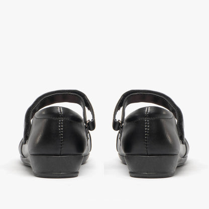 US Brass PAIGE II Girls Touch Fastened Diamante Brooch Bar Shoes Black