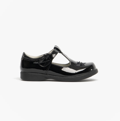 Boulevard Girls Touch Fasten T-Bar School Shoes Black Patent