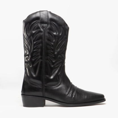 Woodland KANSAS Mens Calf Length Leather Cowboy Boots Black