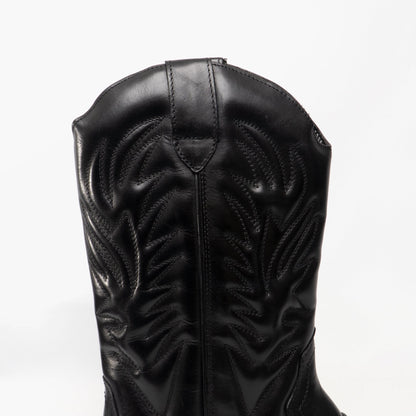 Woodland KANSAS Mens Calf Length Leather Cowboy Boots Black