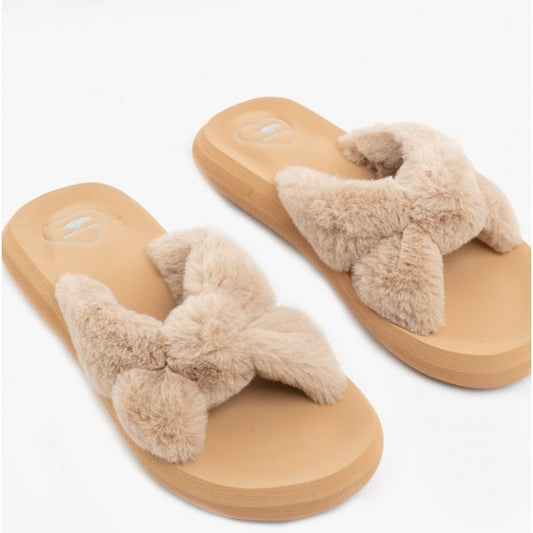 Rocket Dog SLADE WINETTE Womens Faux Fur Slide Sandals Tan