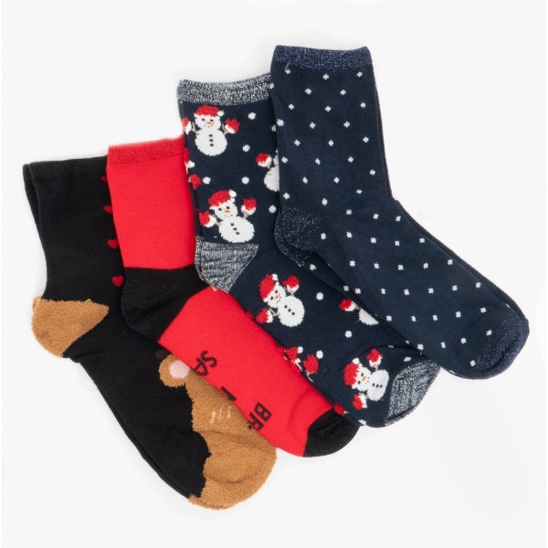Vero Moda HOHO Womens Cotton Mix 4 Pack Christmas Socks Multi: ONE SIZE