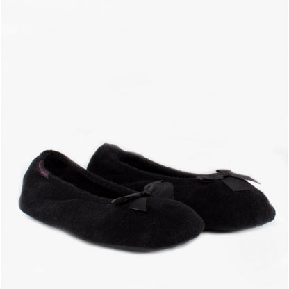 Totes Isotoner STRETCH TERRY BOW Womens Ballerina Slippers Black