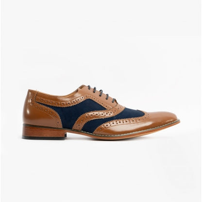 Goor DAVID Mens Two Tone Brogues Tan/Navy