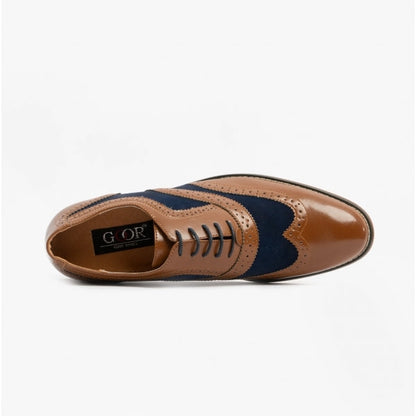 Goor DAVID Mens Two Tone Brogues Tan/Navy