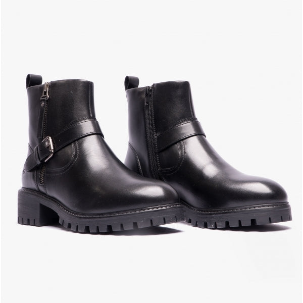 Hush Puppies ANNA Womens Leather Zip-Up Ankle Boots Black