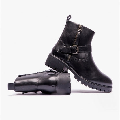 Hush Puppies ANNA Womens Leather Zip-Up Ankle Boots Black