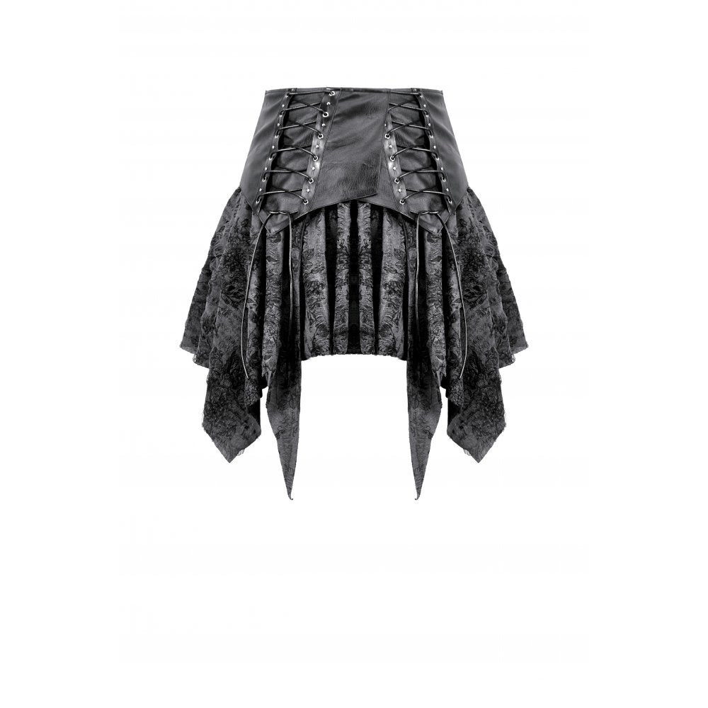 Dark in Love Elandra Layered Lace Handkerchief Hem Goth Skirt in Charcoal Black