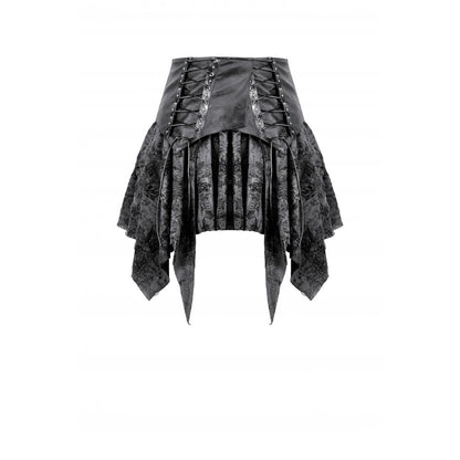 Dark in Love Elandra Layered Lace Handkerchief Hem Goth Skirt in Charcoal Black