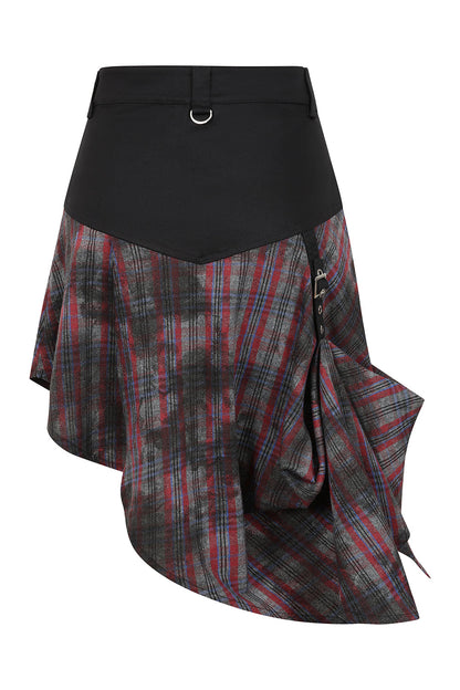 Banned Apparel Morrigan Goth Asymmetric Tartan Skirt in Red