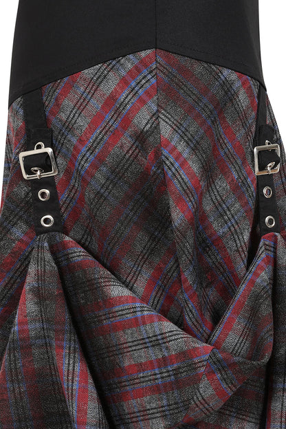 Banned Apparel Morrigan Goth Asymmetric Tartan Skirt in Red