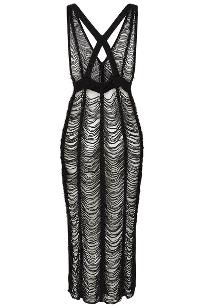 Banned Apparel Gothic Mesh Dress Sheer Distressed Black