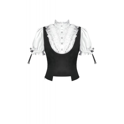 Dark in Love Court-Style Black & White Lace Blouse