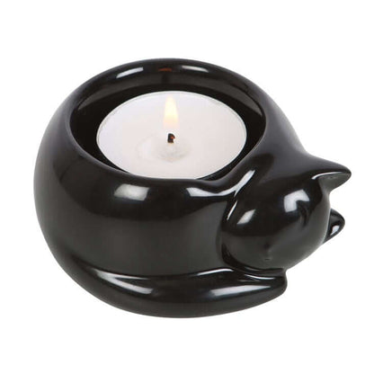 Gothic Gifts Black Cat Ceramic Tealight Candle Holder