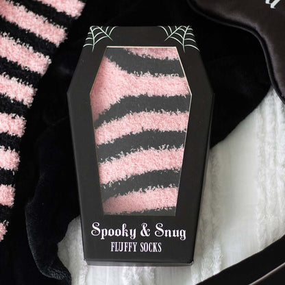 Gothic Gifts Pink and Black Striped Socks in Coffin Gift Box