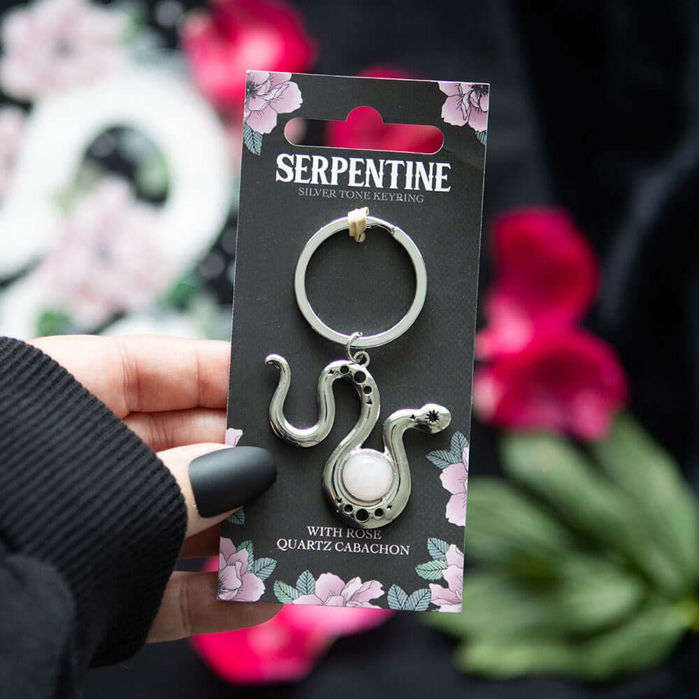 Gothic Gifts Snake Keyring with Rose Quartz Crystal