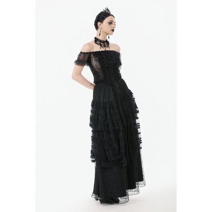 Dark in Love Morticia Gothic Velvet & Lace Skirt in Black
