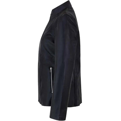 Women's Genuine Café Racer Sheepskin Motorcycle Leather Jacket, YKK Zipper | Black