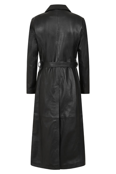 Women's Real Leather Trench Coat | Black