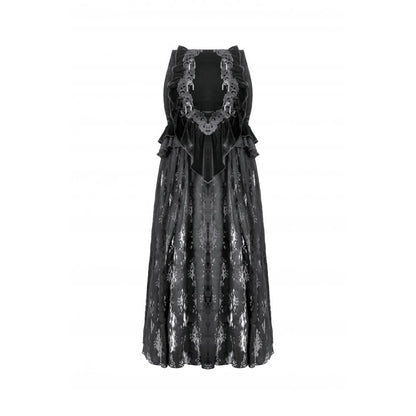 Dark in Love Gothic Lace Velvet Layered Maxi Skirt in Black