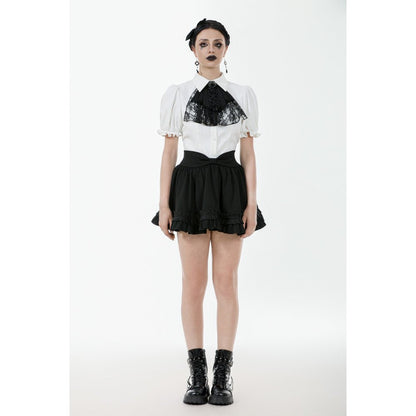 Dark in Love Elysia Ruffle Bib Puff Sleeve Goth Blouse in White