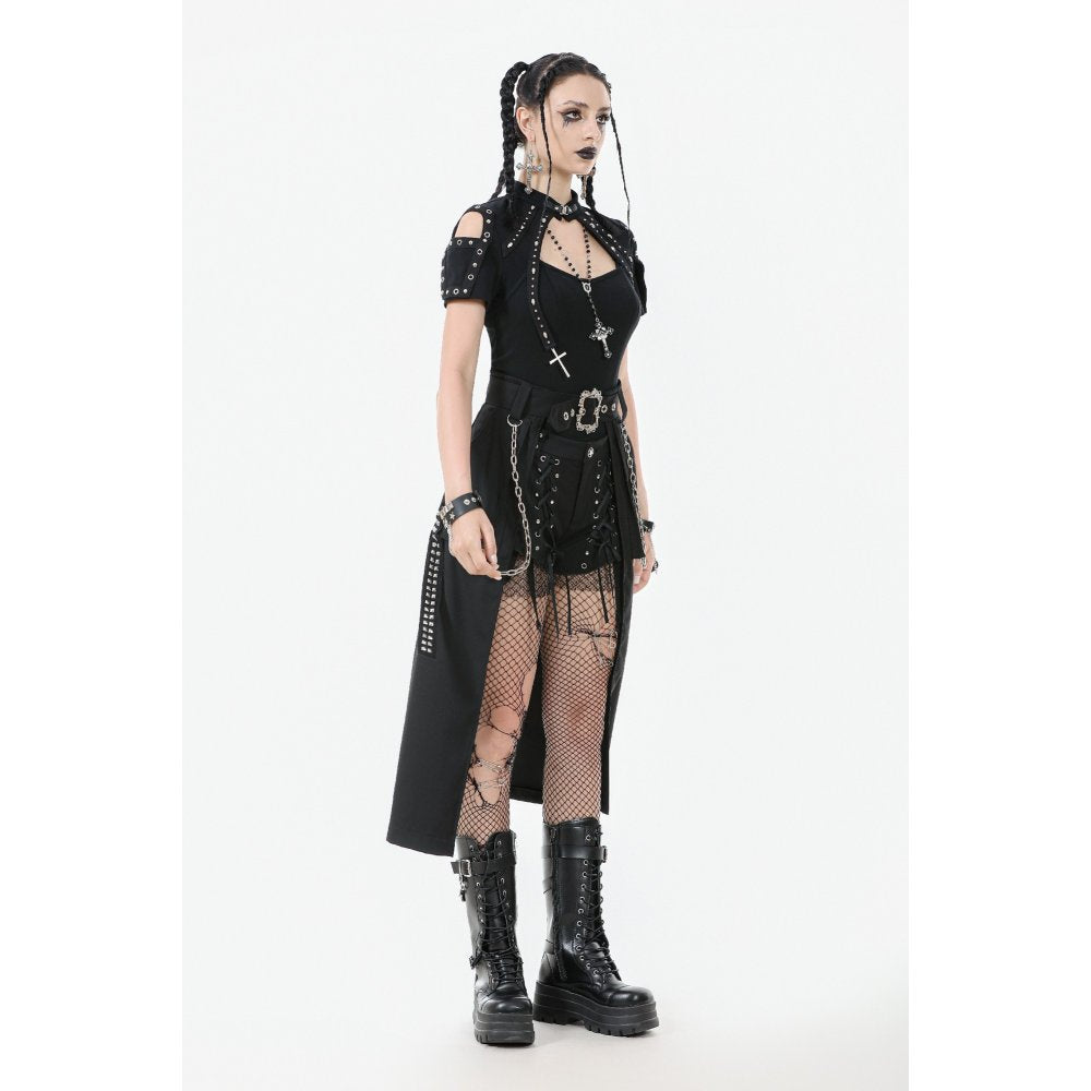 Dark in Love Chain Belt Layered Goth Skirt in Black