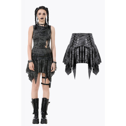 Dark in Love Elandra Layered Lace Handkerchief Hem Goth Skirt in Charcoal Black