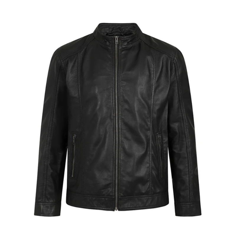 Men's Leather Zip-Up Jacket, Biker Style | Black