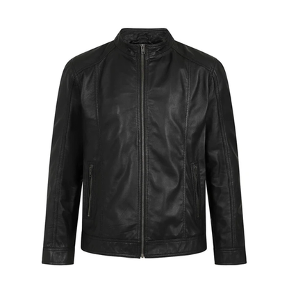 Men's Leather Zip-Up Jacket, Biker Style | Black