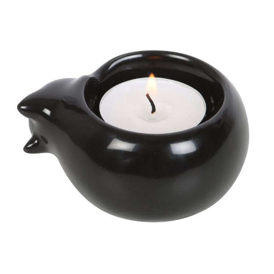 Gothic Gifts Black Cat Ceramic Tealight Candle Holder