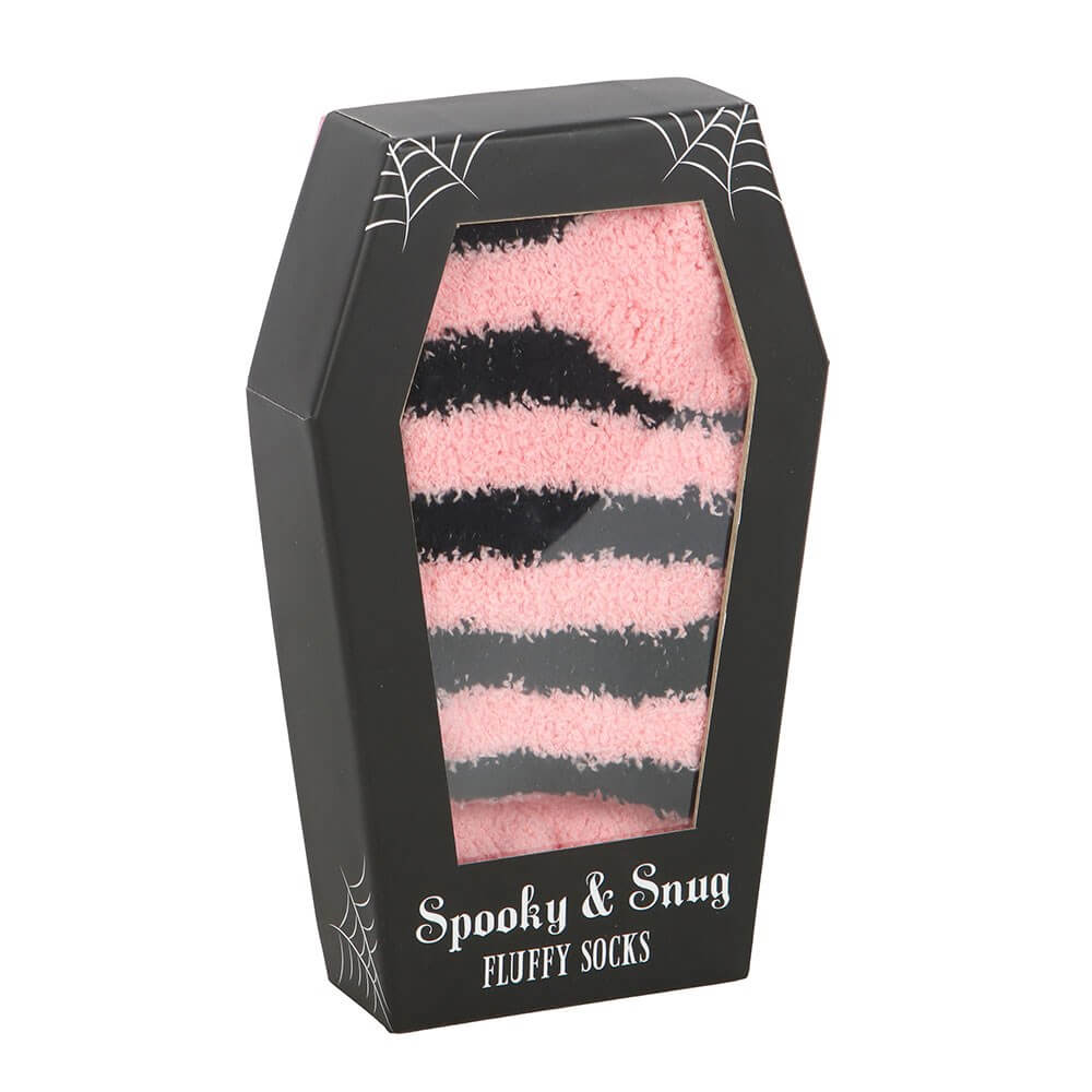 Gothic Gifts Pink and Black Striped Socks in Coffin Gift Box