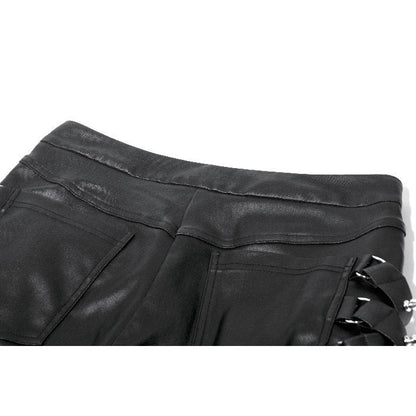 Dark in Love Punk Leather-Look Strap Detail Trousers
