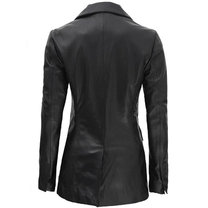 Women's Leather Blazer Coat | Black