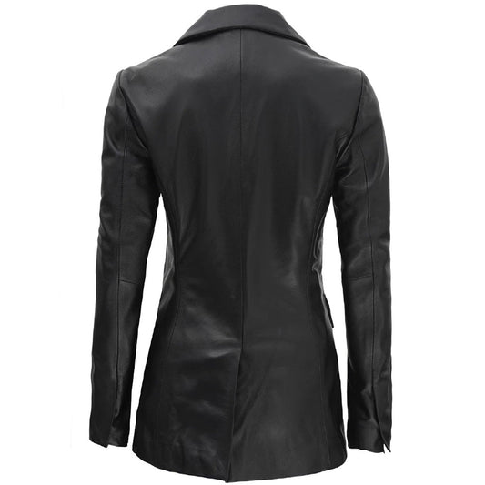 Women's Leather Blazer Coat | Black