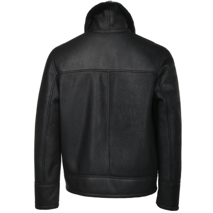 Men's Sheepskin Genuine Leather Jacket with Fur Collar | Black
