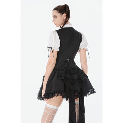 Dark in Love Court-Style Black & White Lace Blouse