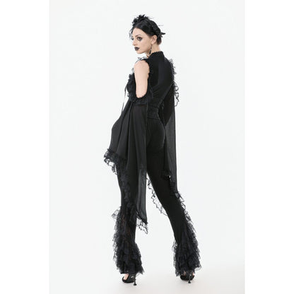 Dark in Love Goth Flare Leggings with Lace Frills