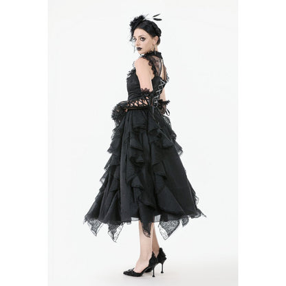 Dark in Love Morrigan Ruffled Goth Midi Skirt in Black