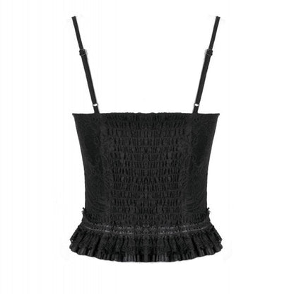 Dark in Love Black Lace Court Lace-Up Camisole