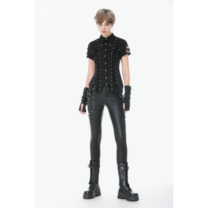 Dark in Love Punk Leather-Look Strap Detail Trousers