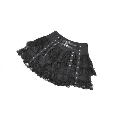 Dark in Love Punk Eyelet Lace Layered Mini Skirt
