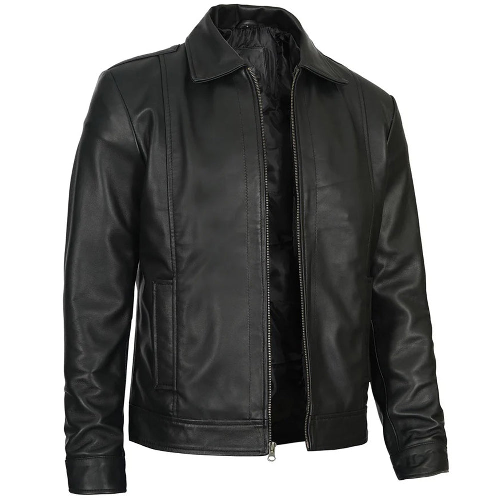 Men's Vintage Harrington Leather Jacket | Black