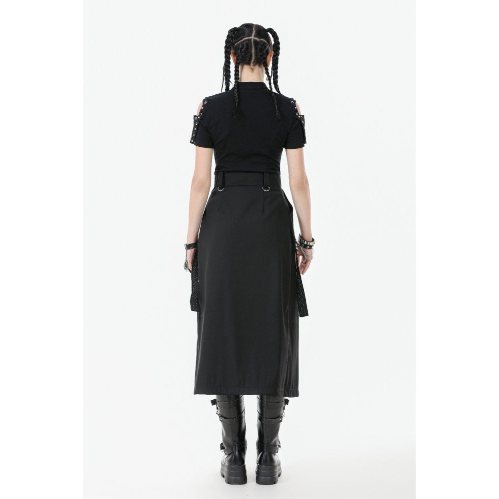 Dark in Love Chain Belt Layered Goth Skirt in Black