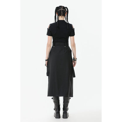 Dark in Love Chain Belt Layered Goth Skirt in Black
