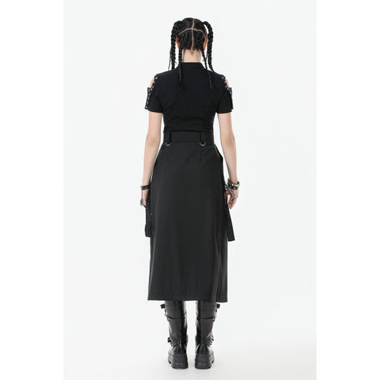 Dark in Love Chain Belt Layered Goth Skirt in Black