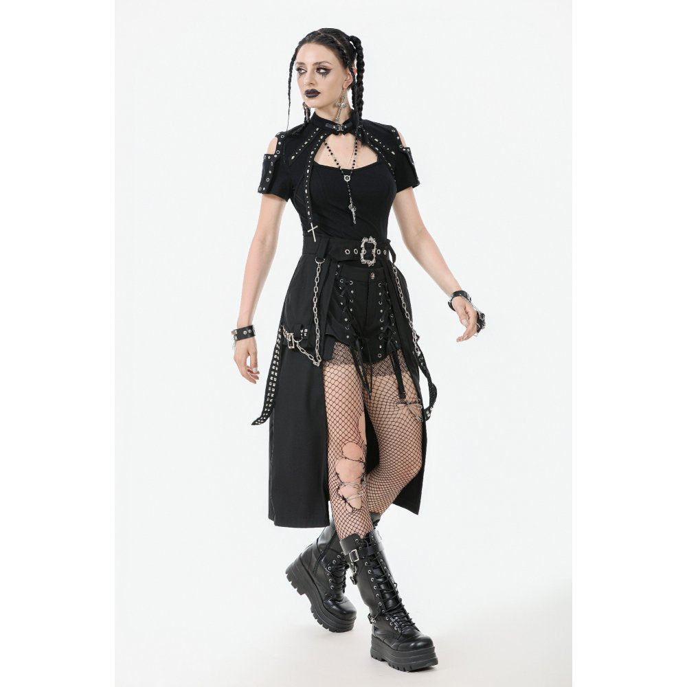 Dark in Love Chain Belt Layered Goth Skirt in Black