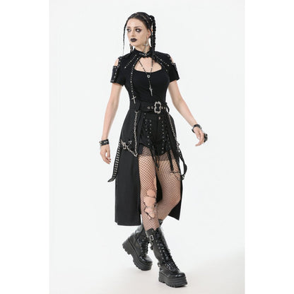 Dark in Love Chain Belt Layered Goth Skirt in Black