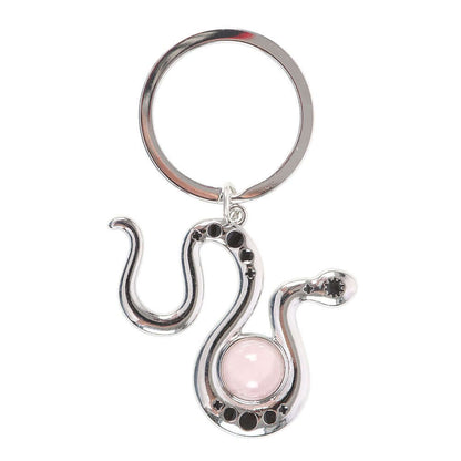 Gothic Gifts Snake Keyring with Rose Quartz Crystal