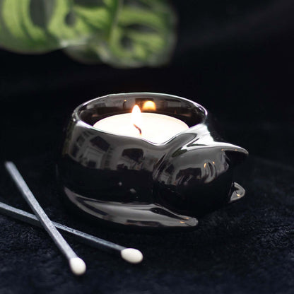 Gothic Gifts Black Cat Ceramic Tealight Candle Holder