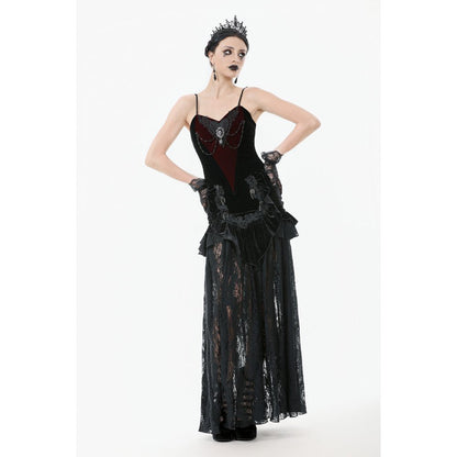 Dark in Love Gothic Lace Velvet Layered Maxi Skirt in Black
